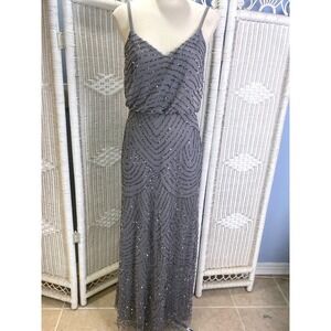 Adrianna Papell‎ Gray Sequin Metallic Blouson Gown 4 Formal Maxi Dress